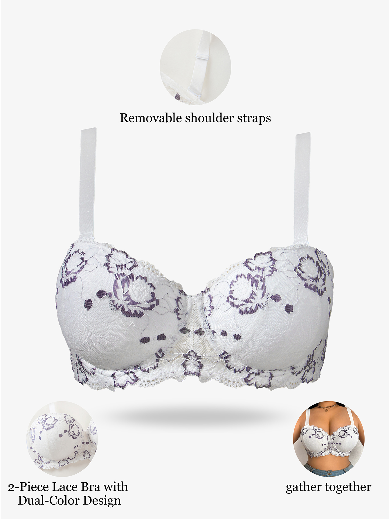 Plus Size Lace & Embroidery Wo - Minimizer Bra Women ulasan dan harga