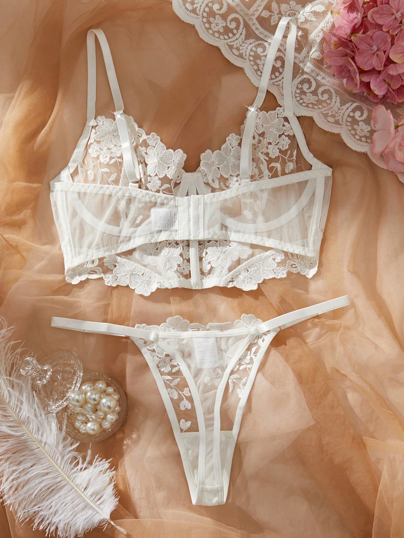 Romantic White Floral Lace Lin - Sheer Bra Lace ulasan dan harga