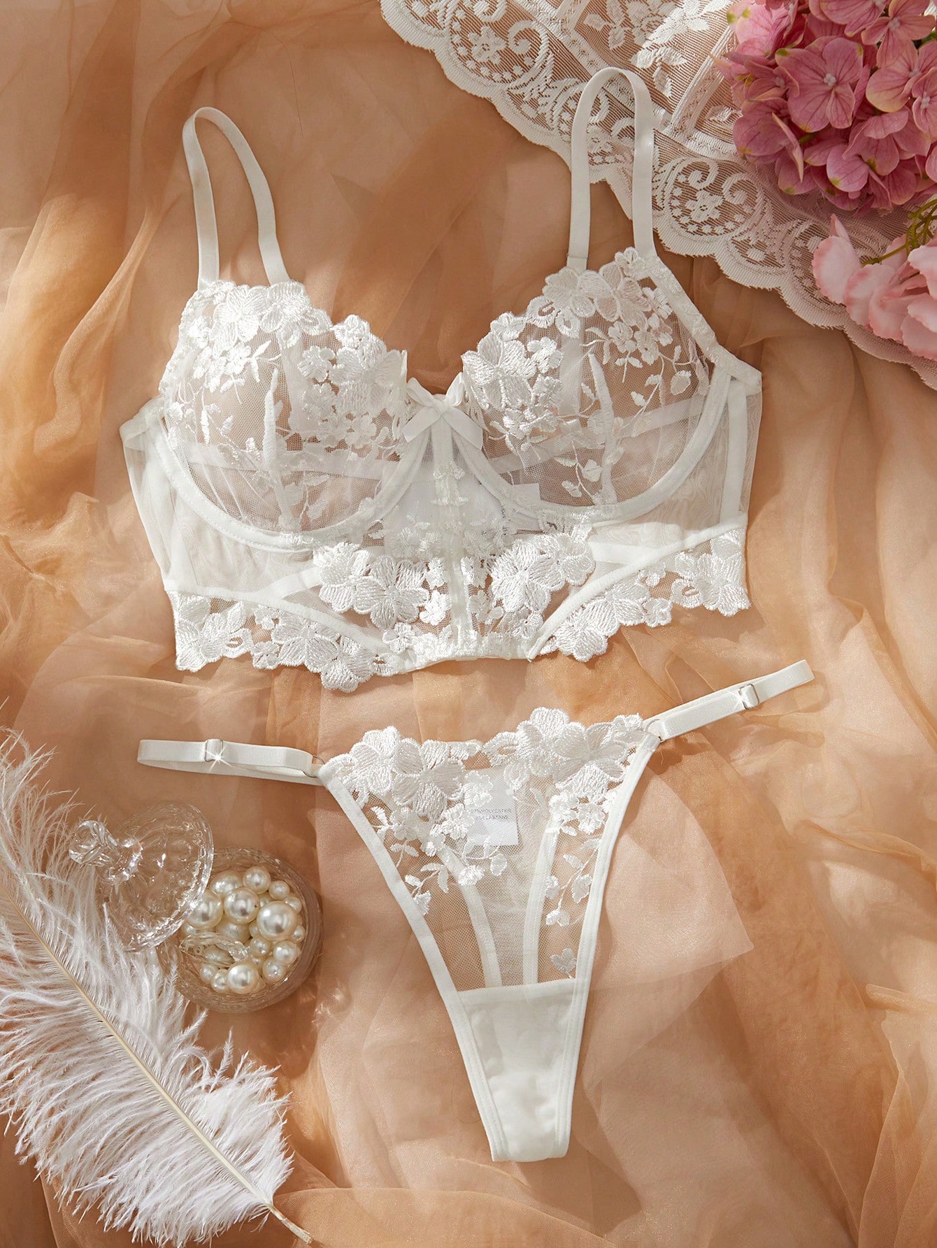 Romantic White Floral Lace Lin - Sheer Bra Lace ulasan dan harga