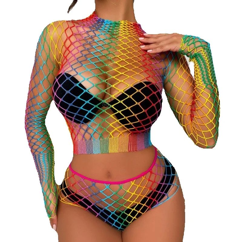 Sexy Rainbow Mesh Lingerie Set - Sheer Mesh Bra ulasan dan harga