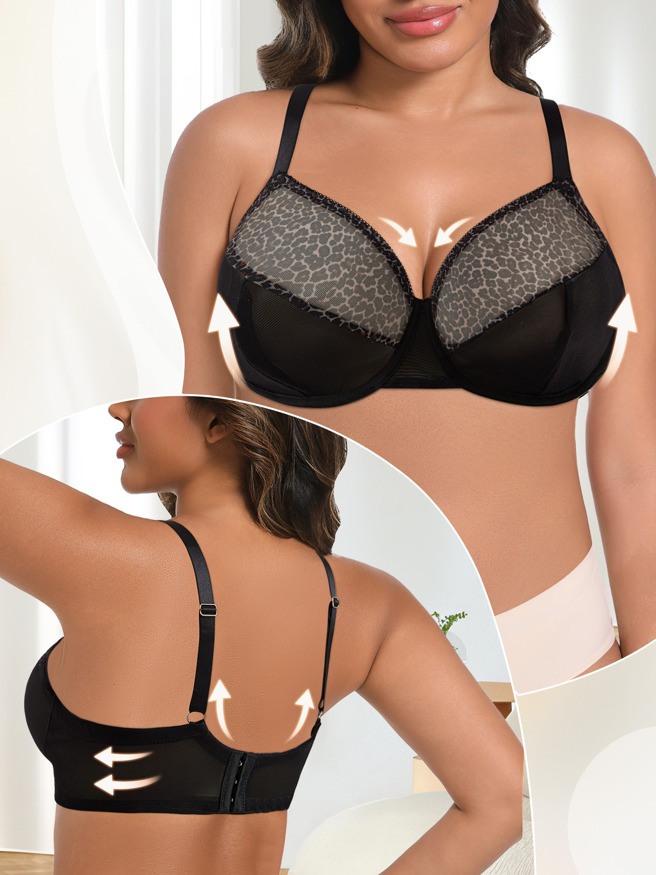 Plus Size Sexy Leopard Print & - Sheer Bra Lace ulasan dan harga