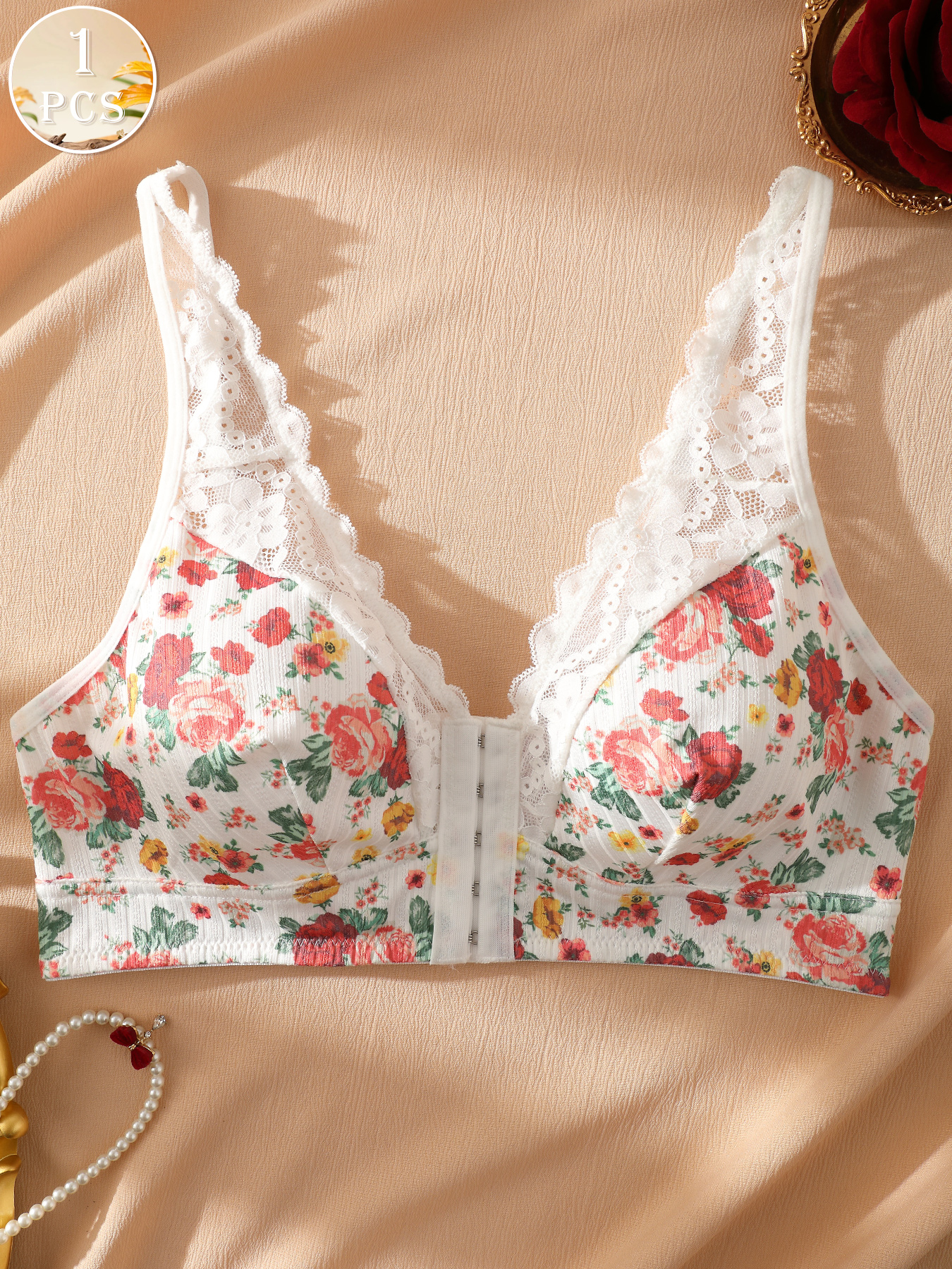 1pc Women's Floral Print Wirel - Wirefree Bra Comfort ulasan dan harga